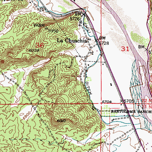 Topographic Map of La Chuachia Census Designated Place, NM