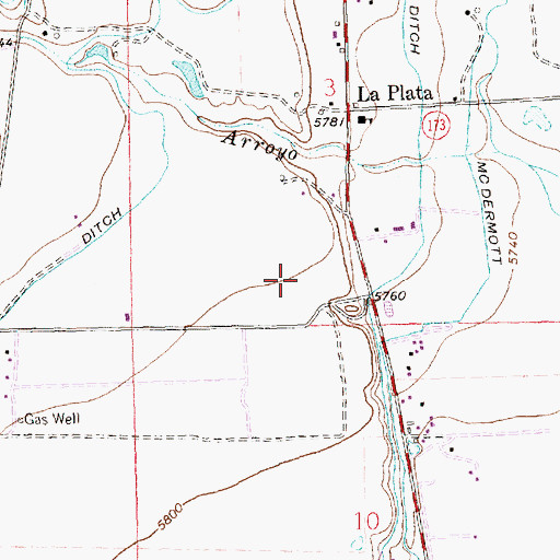 Topographic Map of La Plata Census Designated Place, NM