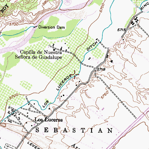 Topographic Map of Los Luceros Census Designated Place, NM