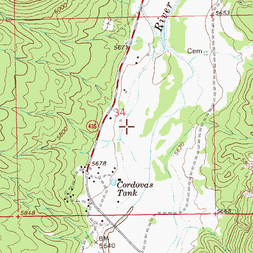 Topographic Map of Lower Frisco Census Designated Place, NM