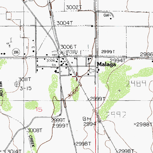 Topographic Map of Malaga Census Designated Place, NM