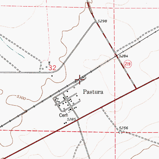 Topographic Map of Pastura Census Designated Place, NM