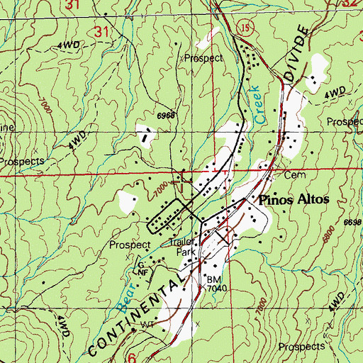 Topographic Map of Pinos Altos Census Designated Place, NM