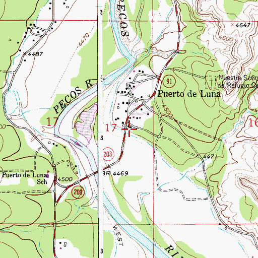 Topographic Map of Puerto de Luna Census Designated Place, NM