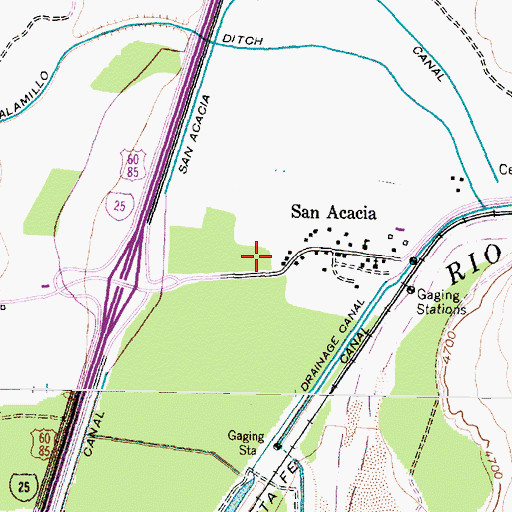 Topographic Map of San Acacia Census Designated Place, NM