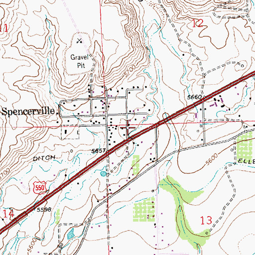 Topographic Map of Spencerville Census Designated Place, NM