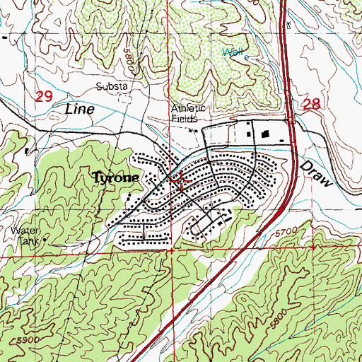 Topographic Map of Tyrone Census Designated Place, NM