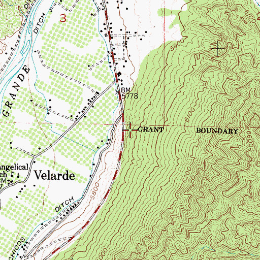 Topographic Map of Velarde Census Designated Place, NM