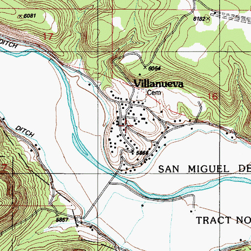 Topographic Map of Villanueva Census Designated Place, NM