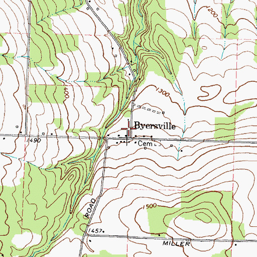 Topographic Map of Byersville Census Designated Place, NY