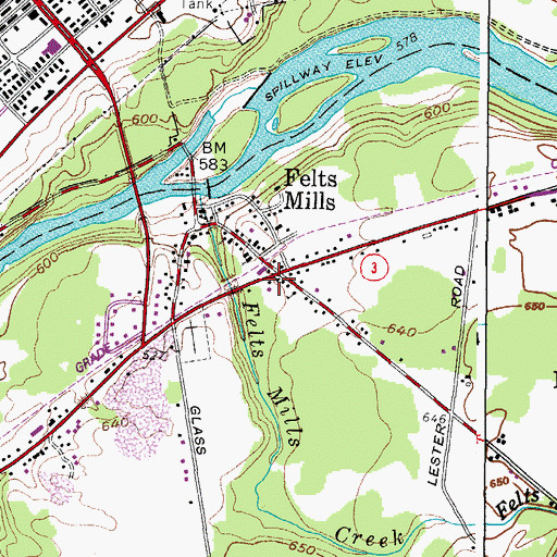 Topographic Map of Felts Mills Census Designated Place, NY