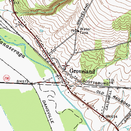 Topographic Map of Groveland Station Census Designated Place, NY