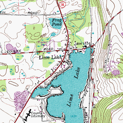 Topographic Map of Lime Lake Census Designated Place, NY