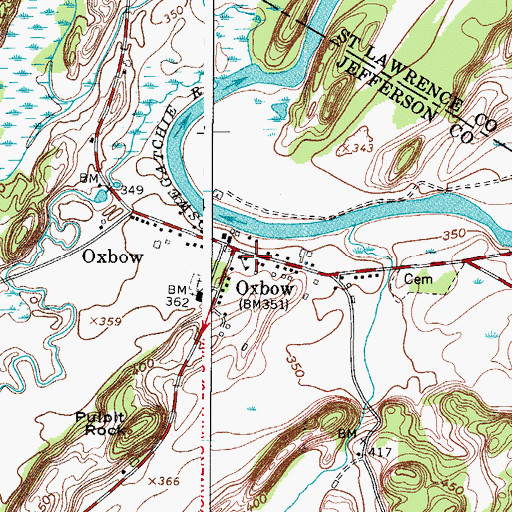Topographic Map of Oxbow Census Designated Place, NY