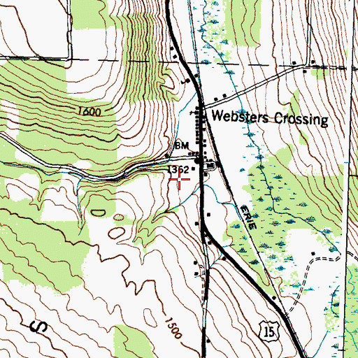 Topographic Map of Websters Crossing Census Designated Place, NY