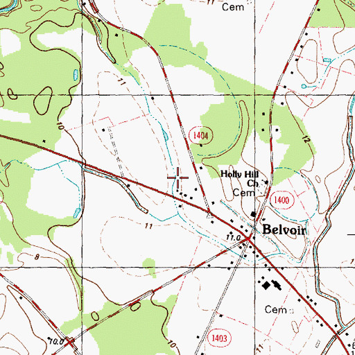 Topographic Map of Belvoir Census Designated Place, NC