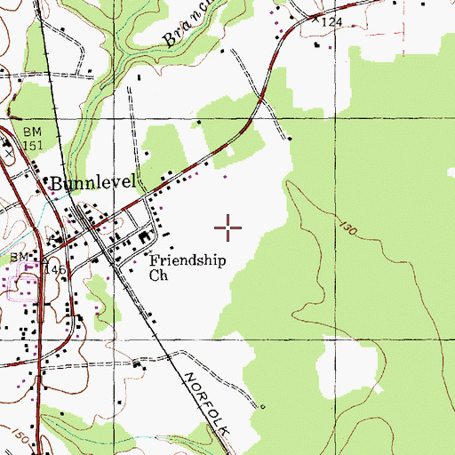 Topographic Map of Bunnlevel Census Designated Place, NC