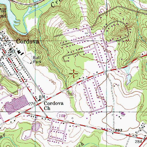 Topographic Map of Cordova Census Designated Place, NC