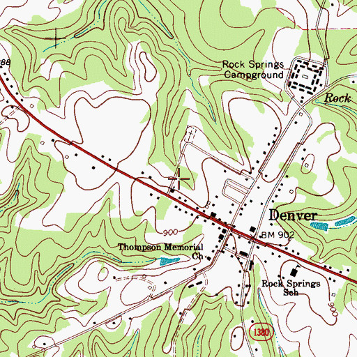 Topographic Map of Denver Census Designated Place, NC