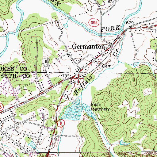 Topographic Map of Germanton Census Designated Place, NC