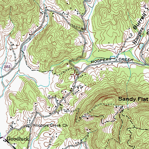 Topographic Map of Hoopers Creek Census Designated Place, NC