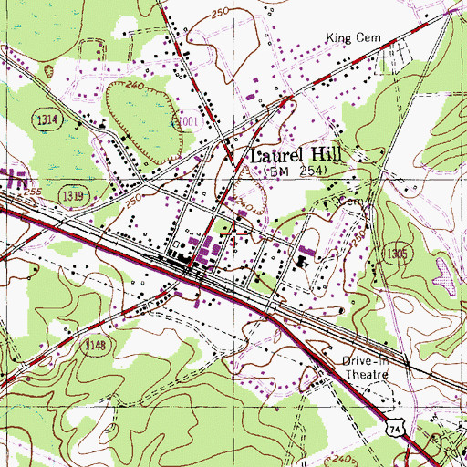 Topographic Map of Laurel Hill Census Designated Place, NC