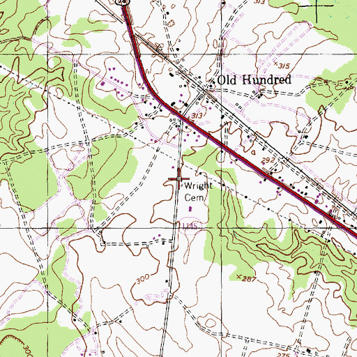 Topographic Map of Old Hundred Census Designated Place, NC