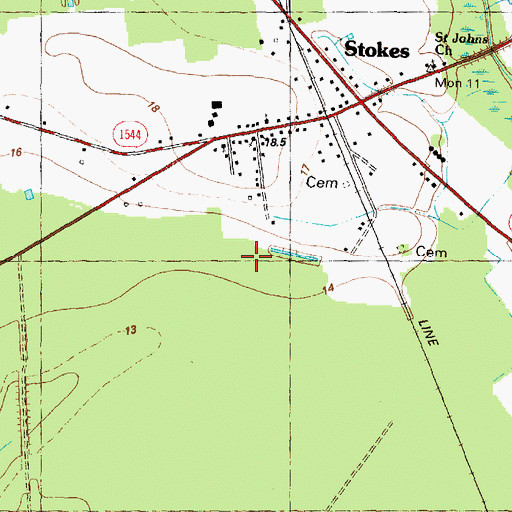 Topographic Map of Stokes Census Designated Place, NC