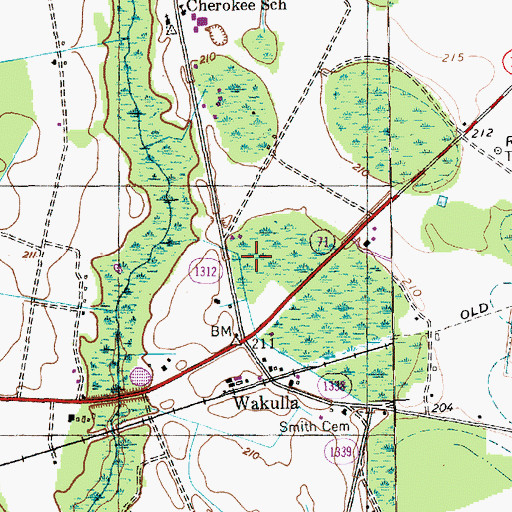 Topographic Map of Wakulla Census Designated Place, NC