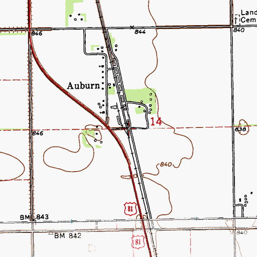 Topographic Map of Auburn Census Designated Place, ND
