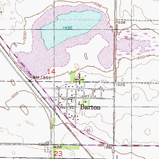 Topographic Map of Barton Census Designated Place, ND
