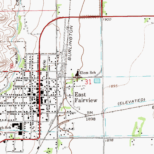 Topographic Map of East Fairview Census Designated Place, ND