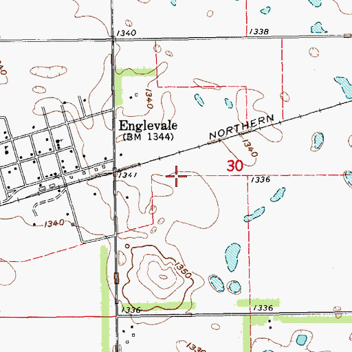Topographic Map of Englevale Census Designated Place, ND