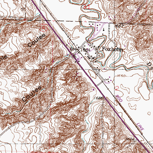 Topographic Map of Foxholm Census Designated Place, ND