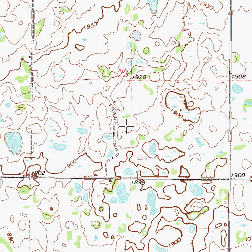 Topographic Map of Green Acres Census Designated Place, ND