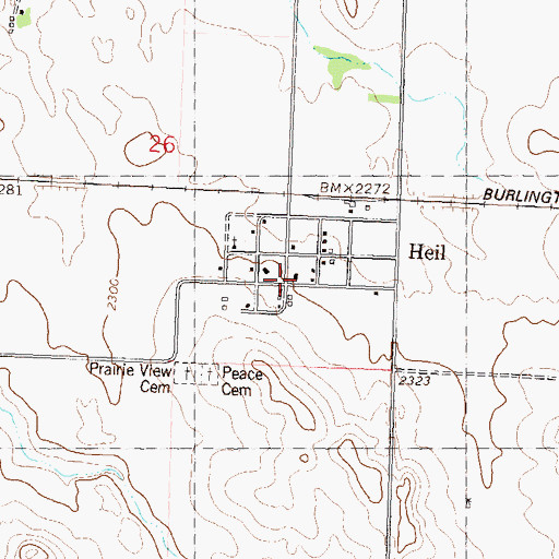 Topographic Map of Heil Census Designated Place, ND