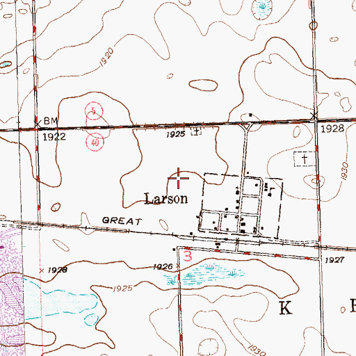 Topographic Map of Larson Census Designated Place, ND