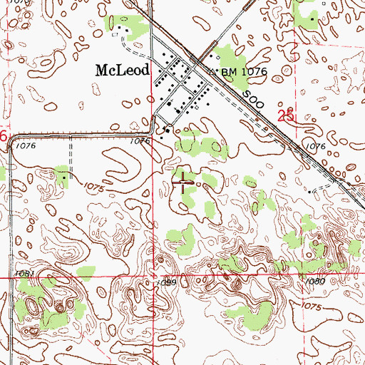 Topographic Map of McLeod Census Designated Place, ND