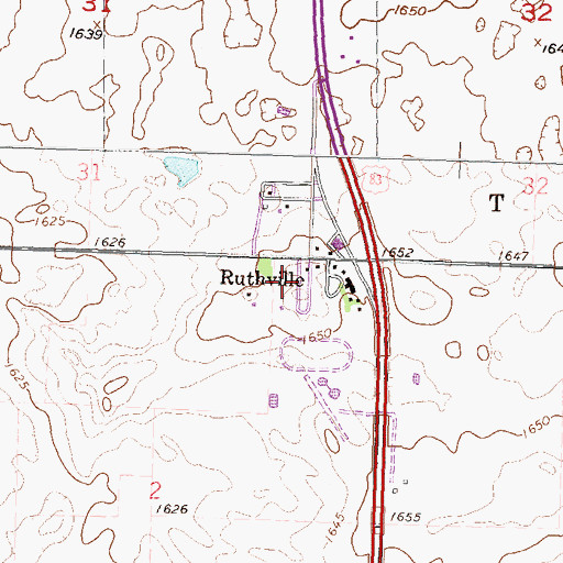 Topographic Map of Ruthville Census Designated Place, ND
