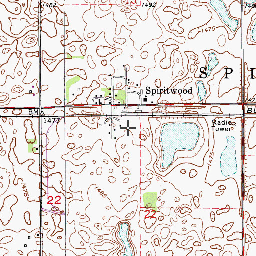 Topographic Map of Spiritwood Census Designated Place, ND
