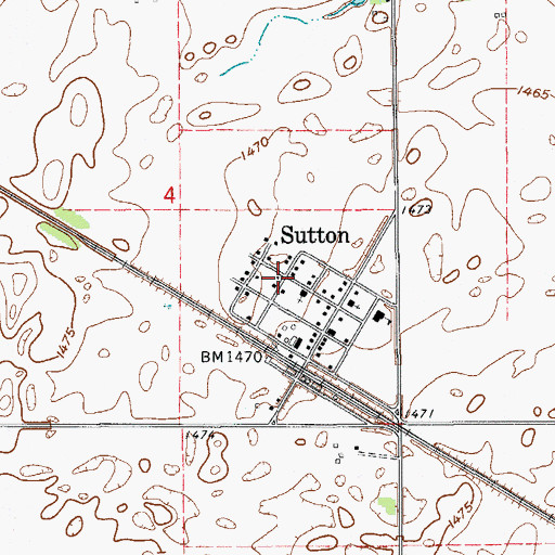 Topographic Map of Sutton Census Designated Place, ND