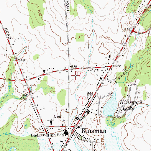 Topographic Map of Kinsman Center Census Designated Place, OH