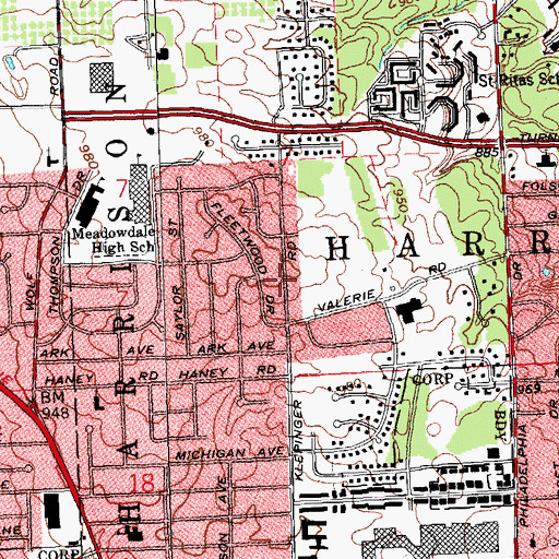 Topographic Map of Meadowvale Census Designated Place, OH