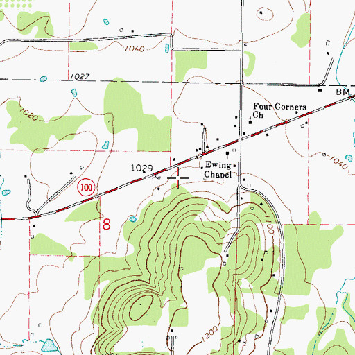 Topographic Map of Elm Grove Census Designated Place, OK