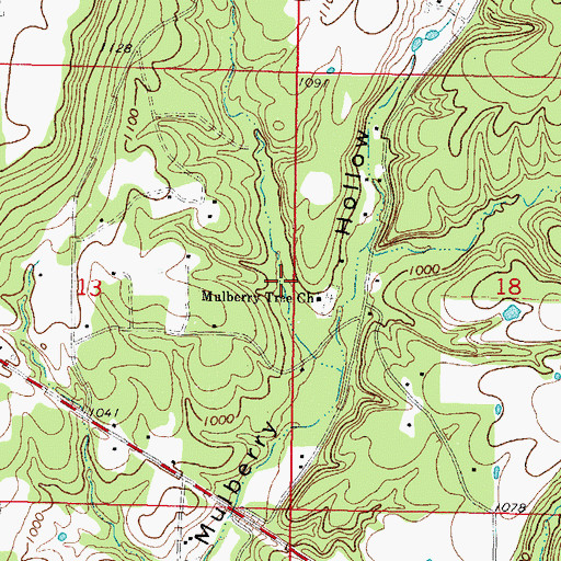 Topographic Map of Mulberry Census Designated Place, OK