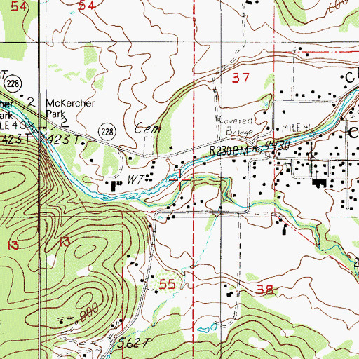 Topographic Map of Crawfordsville Census Designated Place, OR