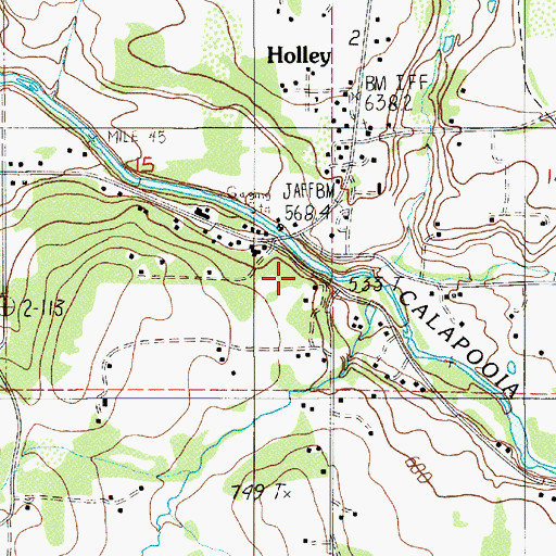 Topographic Map of Holley Census Designated Place, OR