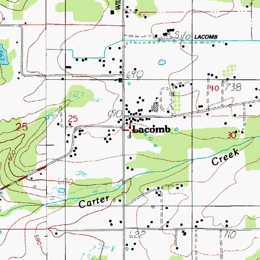 Topographic Map of Lacomb Census Designated Place, OR