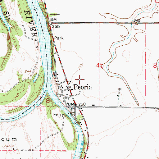 Topographic Map of Peoria Census Designated Place, OR