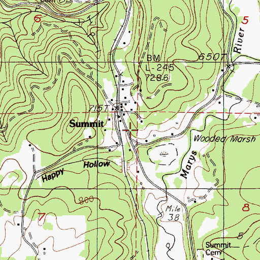 Topographic Map of Summit Census Designated Place, OR